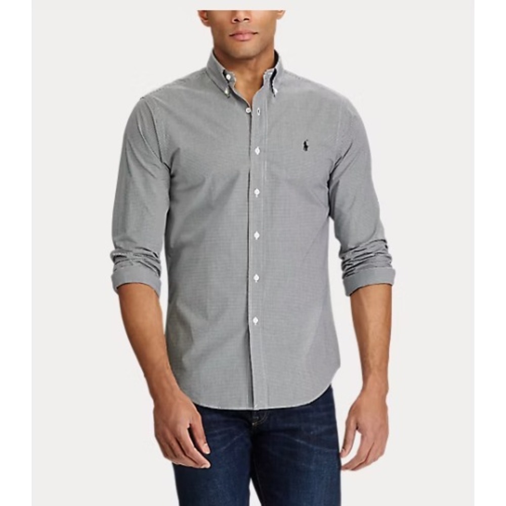 Ralph Lauren Blake Men's Blue White Checked Cotton Button Down Shirt Size Large